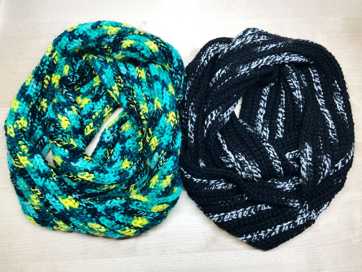two crochet infinity scarves